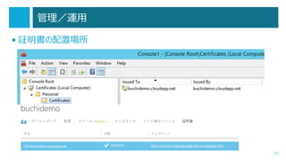 管理／運用
• 証明書の配置場所

37

 
