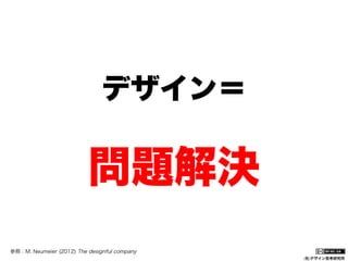 デザイン＝

問題解決
参照：M. Neumeier (2012) The designful company
(社)デザイン思考研究所

 