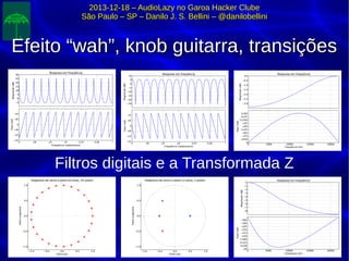 2013-12-18 – AudioLazy no Garoa Hacker Clube2013-12-18 – AudioLazy no Garoa Hacker Clube
São Paulo – SP – Danilo J. S. Bellini – @danilobelliniSão Paulo – SP – Danilo J. S. Bellini – @danilobellini
Efeito “wah”, knob guitarra, transiçõesEfeito “wah”, knob guitarra, transições
Filtros digitais e a Transformada ZFiltros digitais e a Transformada Z
 