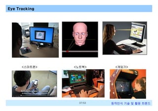Eye Tracking

<스마트폰>

<노트북>

37/53

<게임기>

동작인식 기술 및 활용 트렌드

 
