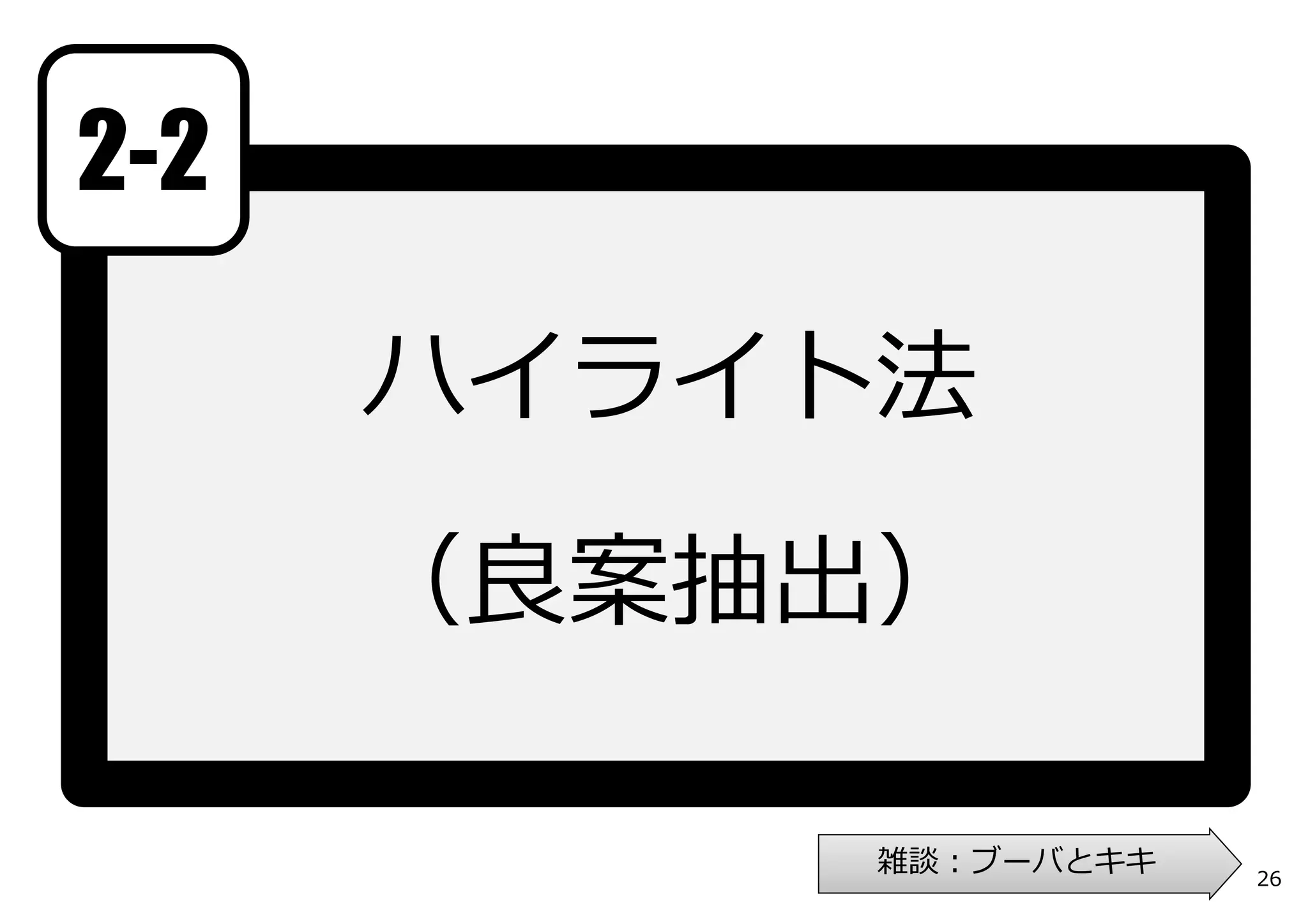 2-2

      ハイライト法

      （良案抽出）

           雑談：ブーバとキキ   26
 