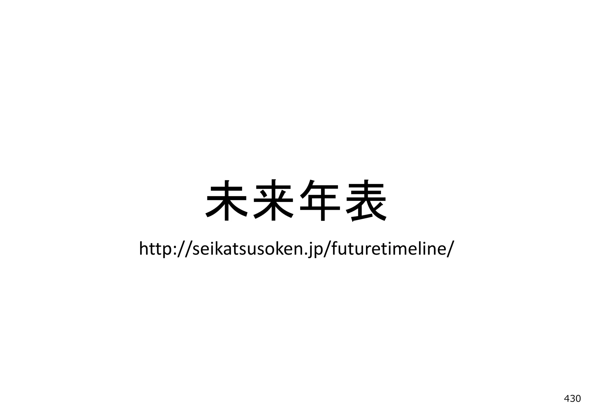 未来年表
http://seikatsusoken.jp/futuretimeline/




                                          430
 
