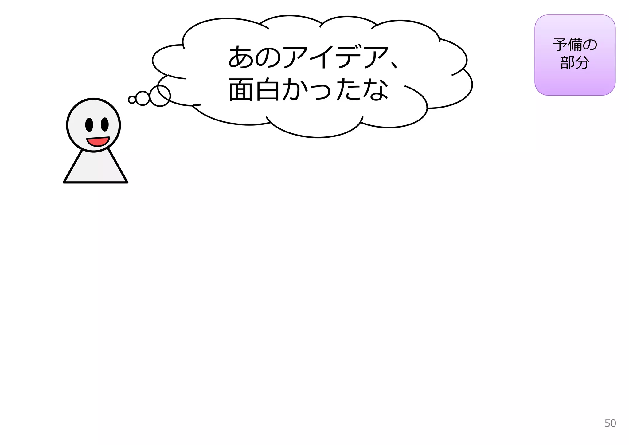 予備の
あのアイデア、   部分

⾯⽩かったな




                50
 