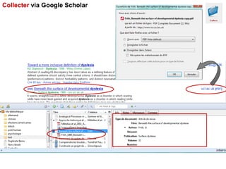 Collecter via Google Scholar




On peut récupérer le PDF avec la
notice dans Google Scholar
 
