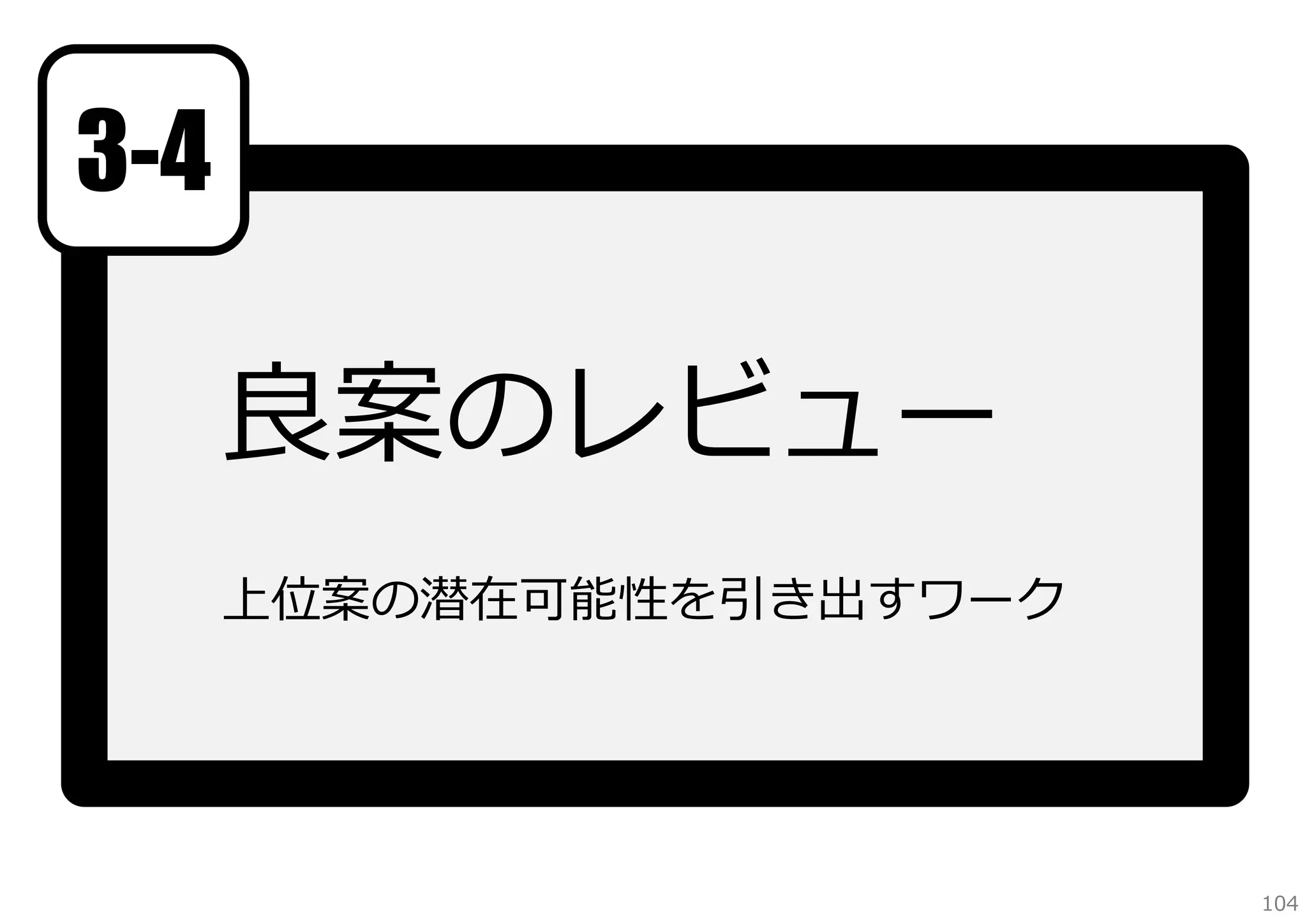 3-4

良案のレビュー
上位案の潜在可能性を引き出すワーク

104

 