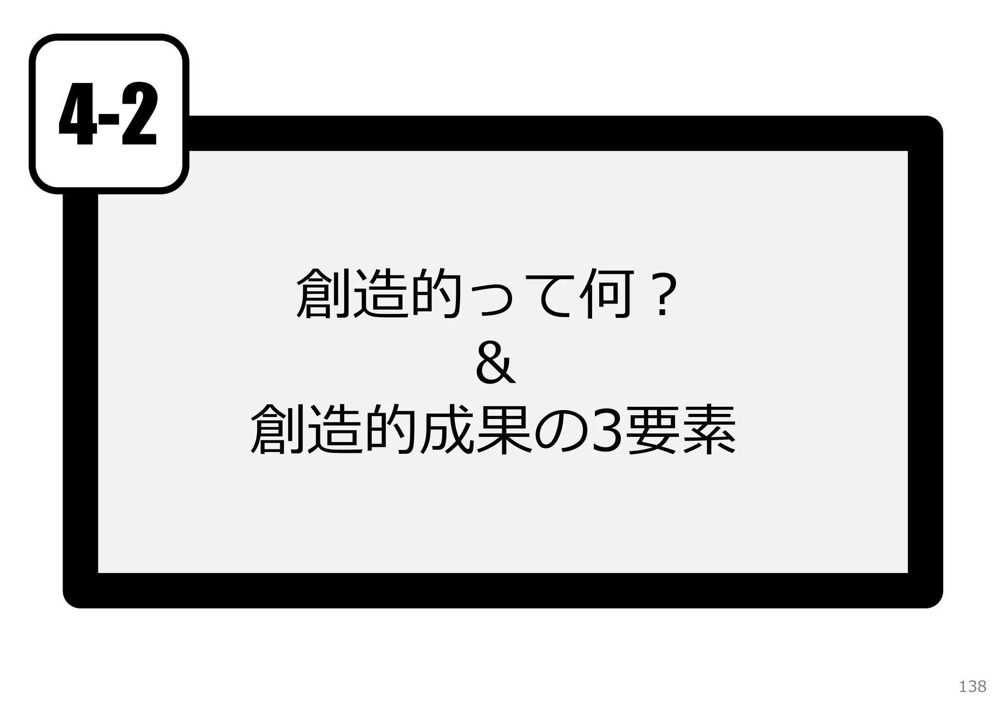 4-2
創造的って何？
＆
創造的成果の3要素

138

 