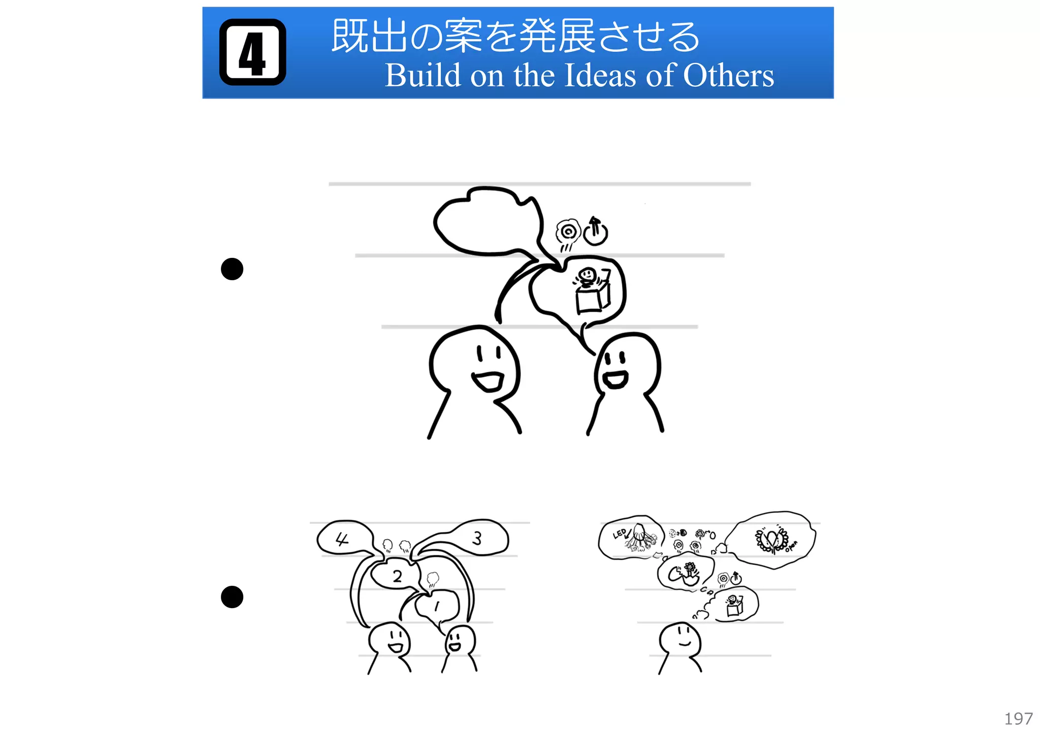 4

既出の案を発展させる
Build on the Ideas of Others

●

●
197

 