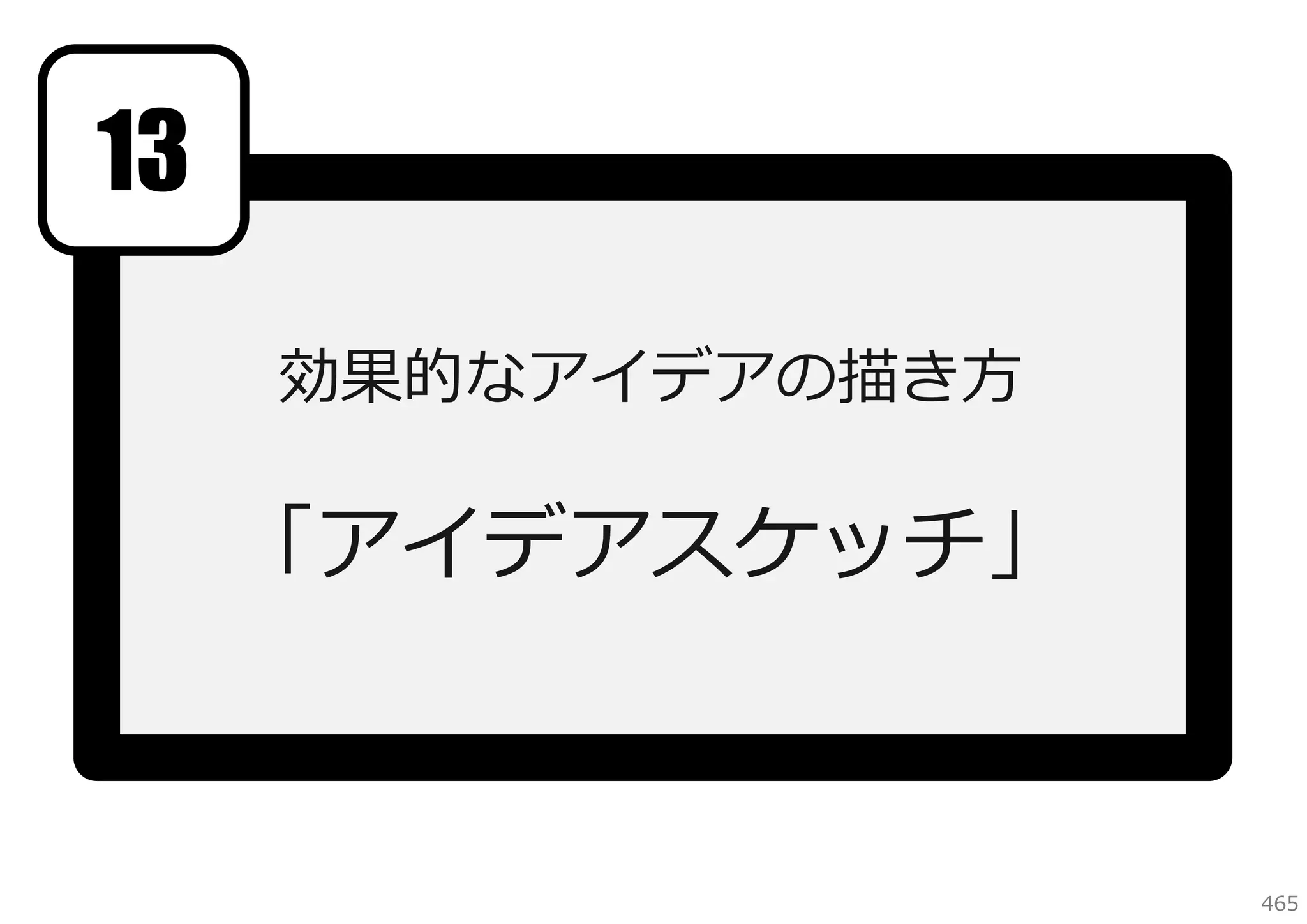 13
効果的なアイデアの描き⽅

「アイデアスケッチ」

465

 