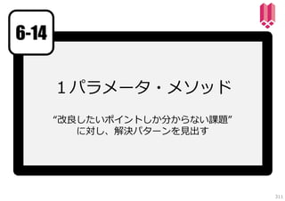 6-14
１パラメータ・メソッド
“改良したいポイントしか分からない課題”
に対し、解決パターンを⾒出す

311

 
