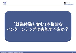 PLAIN 60 seconds
                                                                      http://www.vpw.co.jp/hrm2015/




                    「就業体験を含む」本格的な
                  インターンシップは実施すべきか？




Copyright © 2011 by Viewpoint Ware Corporation All rights reserved.                           16
 