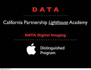 California Partnership Lighthouse Academy
D A T A
- - - - - - - - - - - - - - - - - - - -
DATA Digital Imaging
- - - - - - - - - - - - - - - - - - - - - - - - - - - -
Monday, June 10, 13
 