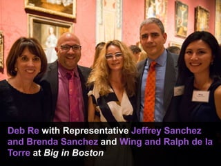 Deb Re with Representative Jeffrey Sanchez
and Brenda Sanchez and Wing and Ralph de la
Torre at Big in Boston
 