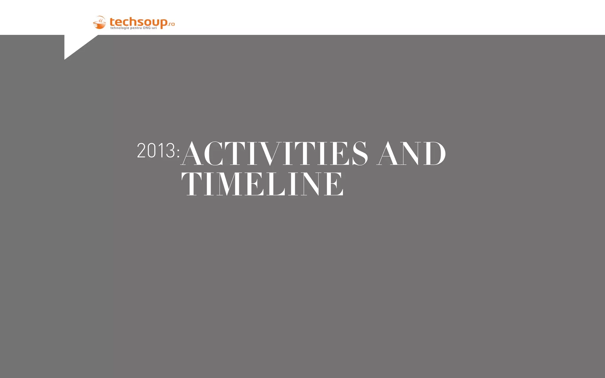 2013:

ACTIVITIES AND
TIMELINE

2013: OUR EVENTS

7

 