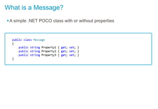 What is a Message?
A simple .NET POCO class with or without properties
 
