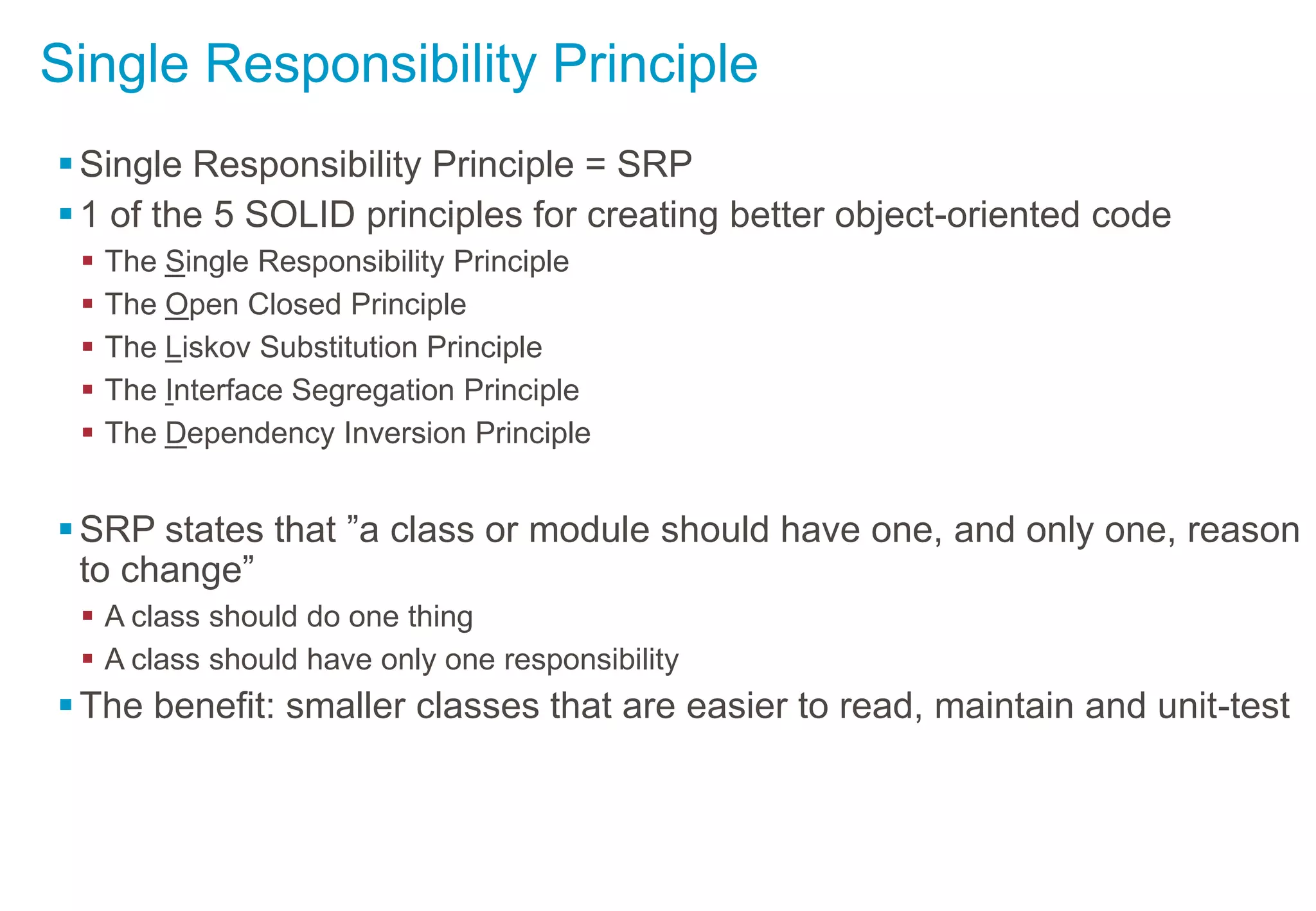 The Single Responsibility Principle | PPTX