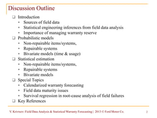 V. Krivtsov: Field Data Analysis & Statistical Warranty Forecasting | 2013 © Ford Motor Co. 2
 Introduction
 Sources of ...