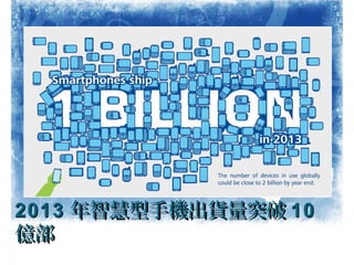 2013 年智慧型手機出貨量突破 10
億部

 