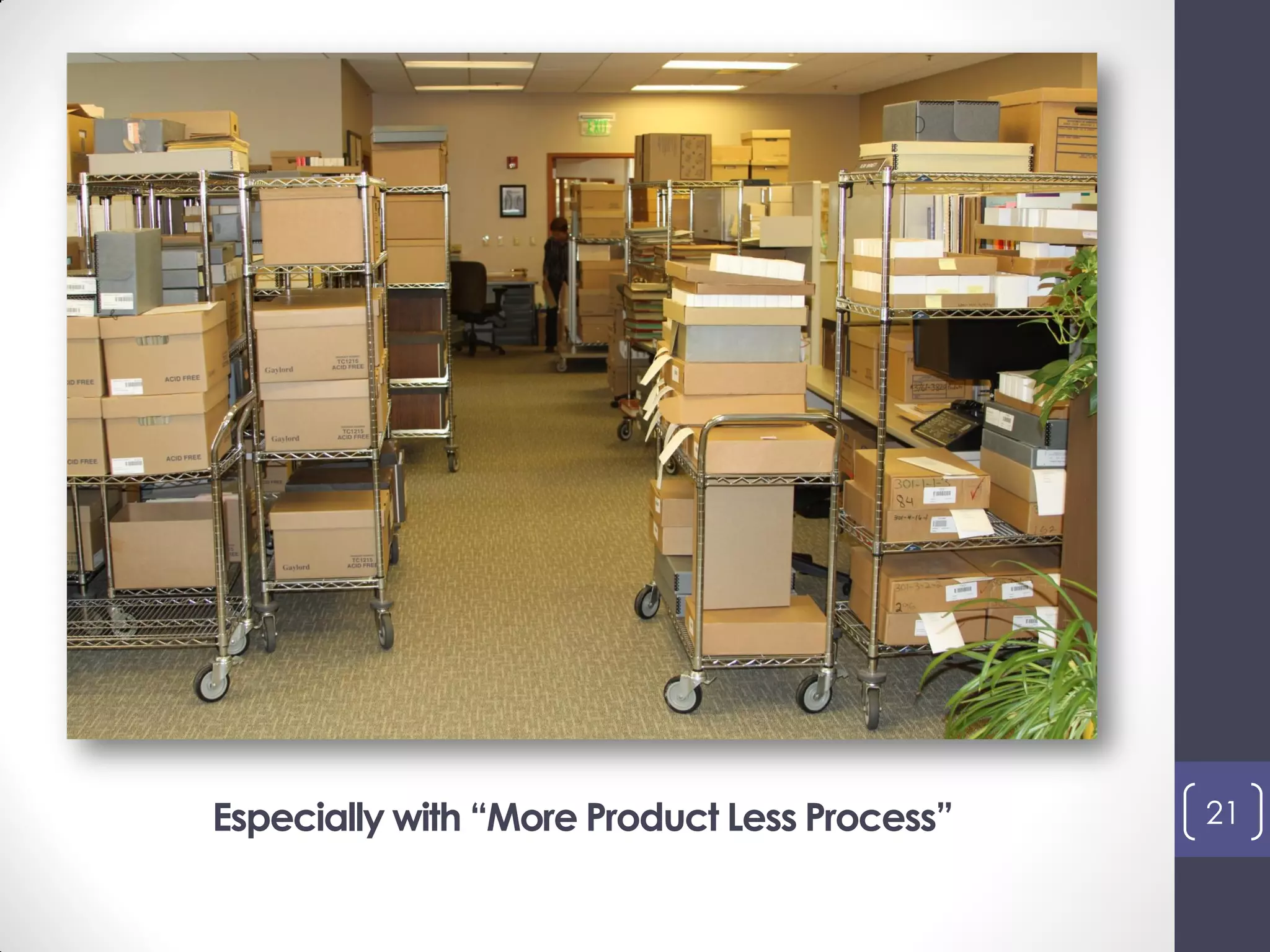 Especially with “More Product Less Process” 21
 