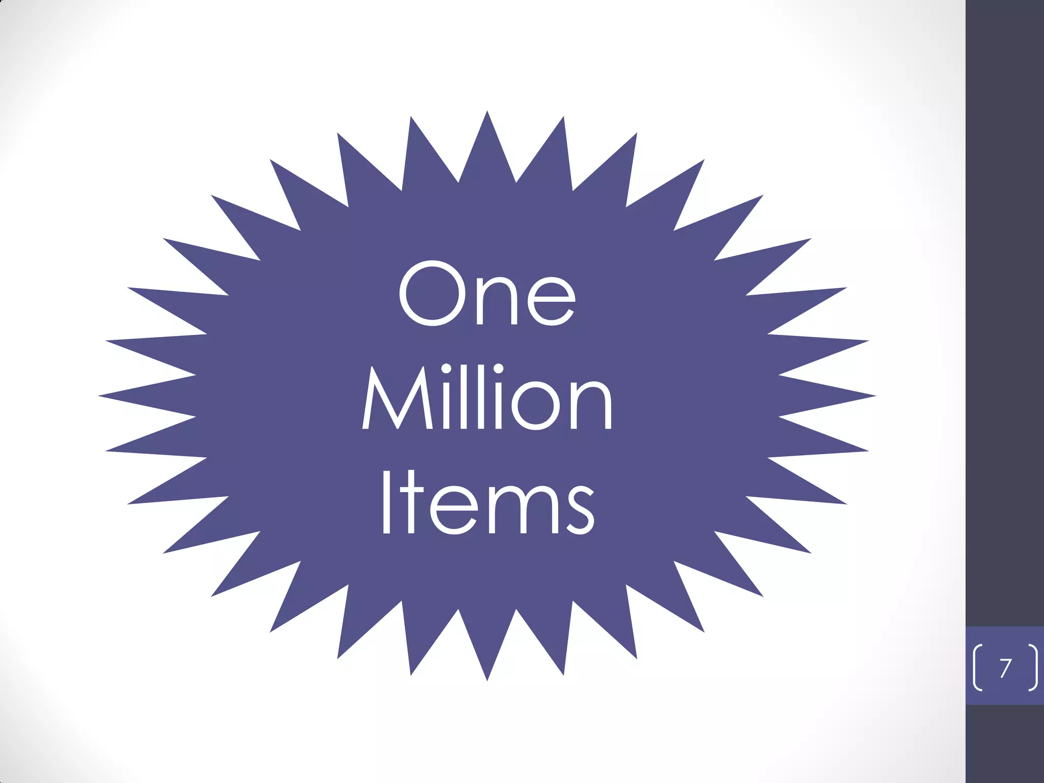 7
One
Million
Items
 
