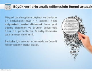 Büyük verilerin analiz edilmesinin önemi artacak


        Müşteri dataları gidere büyüyor ve bunların
        anlamlandırılmasının önemi hem
        müşterinin sesini dinlemek hem yeni
        ödeme sistemleri ve ürünler geliştirmek
        hem de pazarlama faaaliyetlerinin
        tasarlanması için önemli.

        Bankalar için artık karar vermede en önemli
        faktör verilerin analizi olacak.




21 Ocak 13 Pazartesi
 