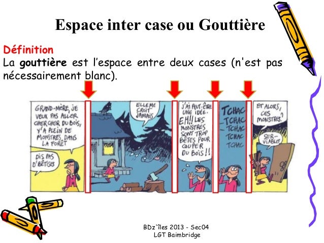 Espace inter case ou GouttièreDéfinitionLa gouttière est l’espace entre deux cases (nest pasnécessairement blanc).BDzîles ...