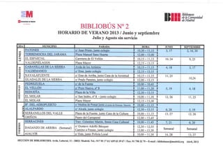 2013 bibliobús horario de Verano. Pedrezuela y otras zonas.