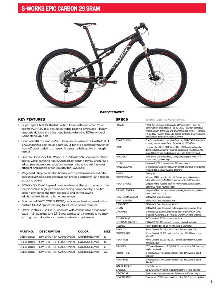 Specialized 29er Size Chart