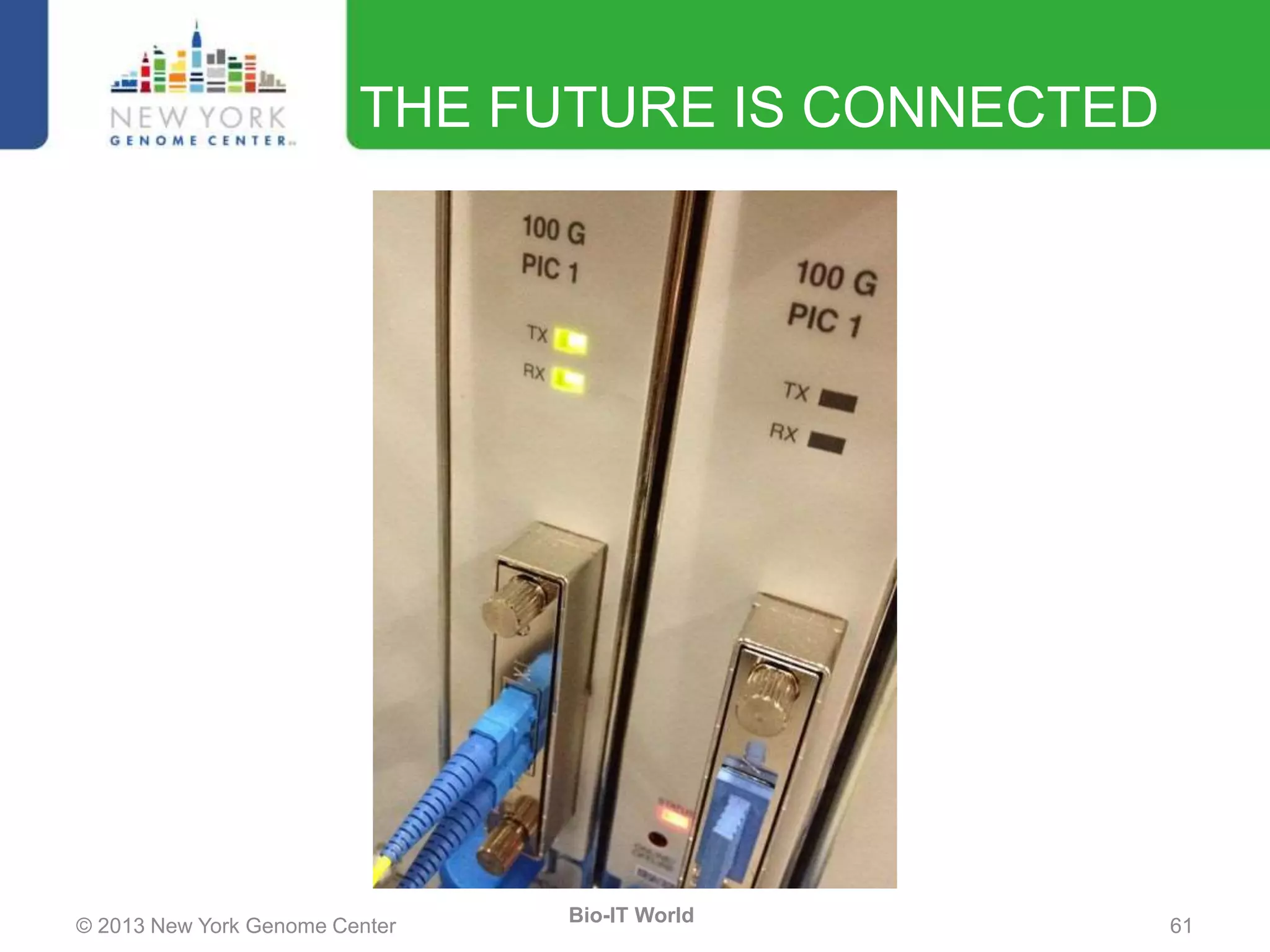© 2013 New York Genome Center 61
Bio-IT World
THE FUTURE IS CONNECTED
 