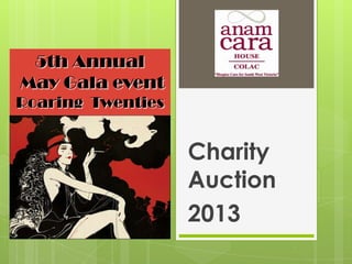 Charity
Auction
2013
5th Annual
May Gala event
Roaring Twenties
 