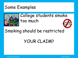 Coleman’s Classroom www.clmn.net
Some Examples
College students smoke
too much
Smoking should be restricted
YOUR CLAIM?
 