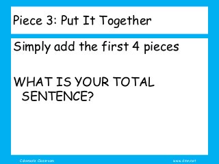Coleman’s Classroom www.clmn.net
Piece 3: Put It Together
Simply add the first 4 pieces
WHAT IS YOUR TOTAL
SENTENCE?
 