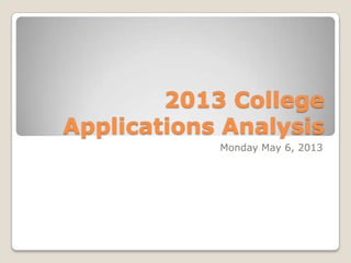 2013 College
Applications Analysis
Monday May 6, 2013
 