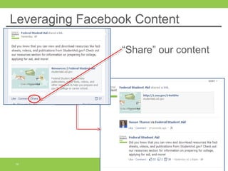 Leveraging Facebook Content
“Share” our content

16

 
