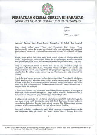 Pastoral Communique from the Bumiputera Church in Sabah and Sarawak (Bahasa Malaysia)