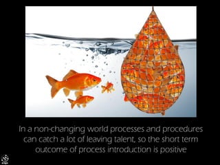 In a non-changing world processes and procedures can catch a lot of leaving talent, so the short term outcome of process introduction is positive  