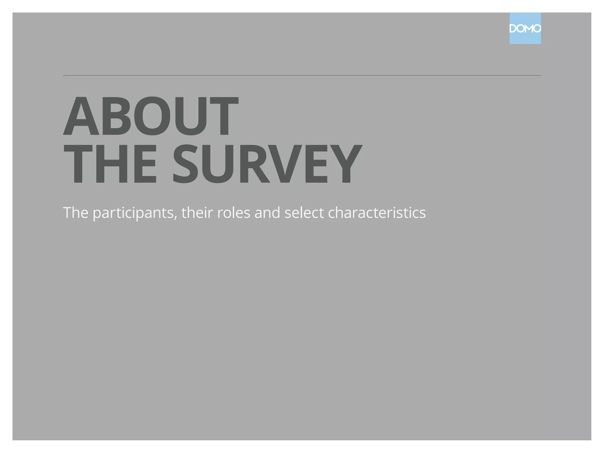 ABOUT
THE SURVEY
The participants, their roles and select characteristics
 