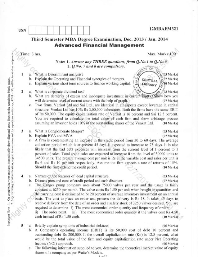 MBA First Semester (1st) Previous Year Question Papers, Question Bank Collections