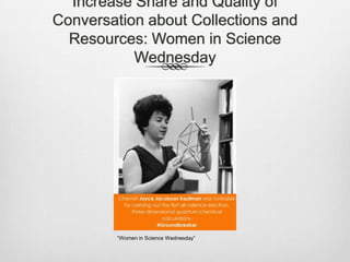 Increase Share and Quality of
Conversation about Collections and
Resources: Women in Science
Wednesday

“Women in Science Wednesday”

 