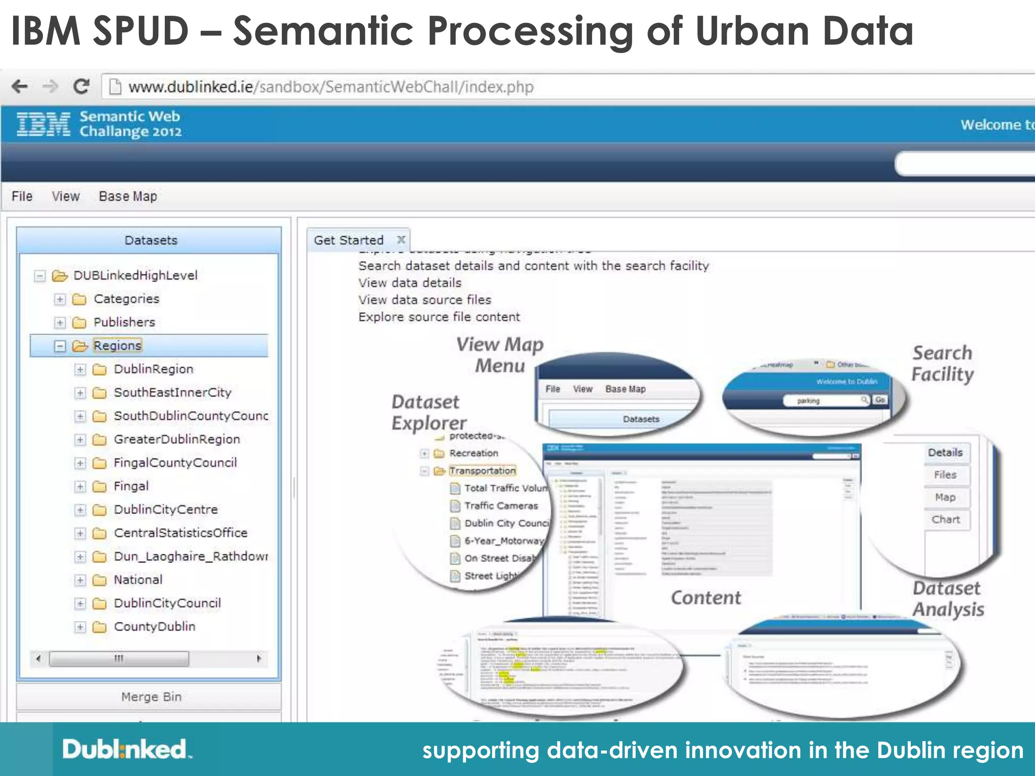 IBM SPUD – Semantic Processing of Urban Data




                    supporting data-driven innovation in the Dublin region
 