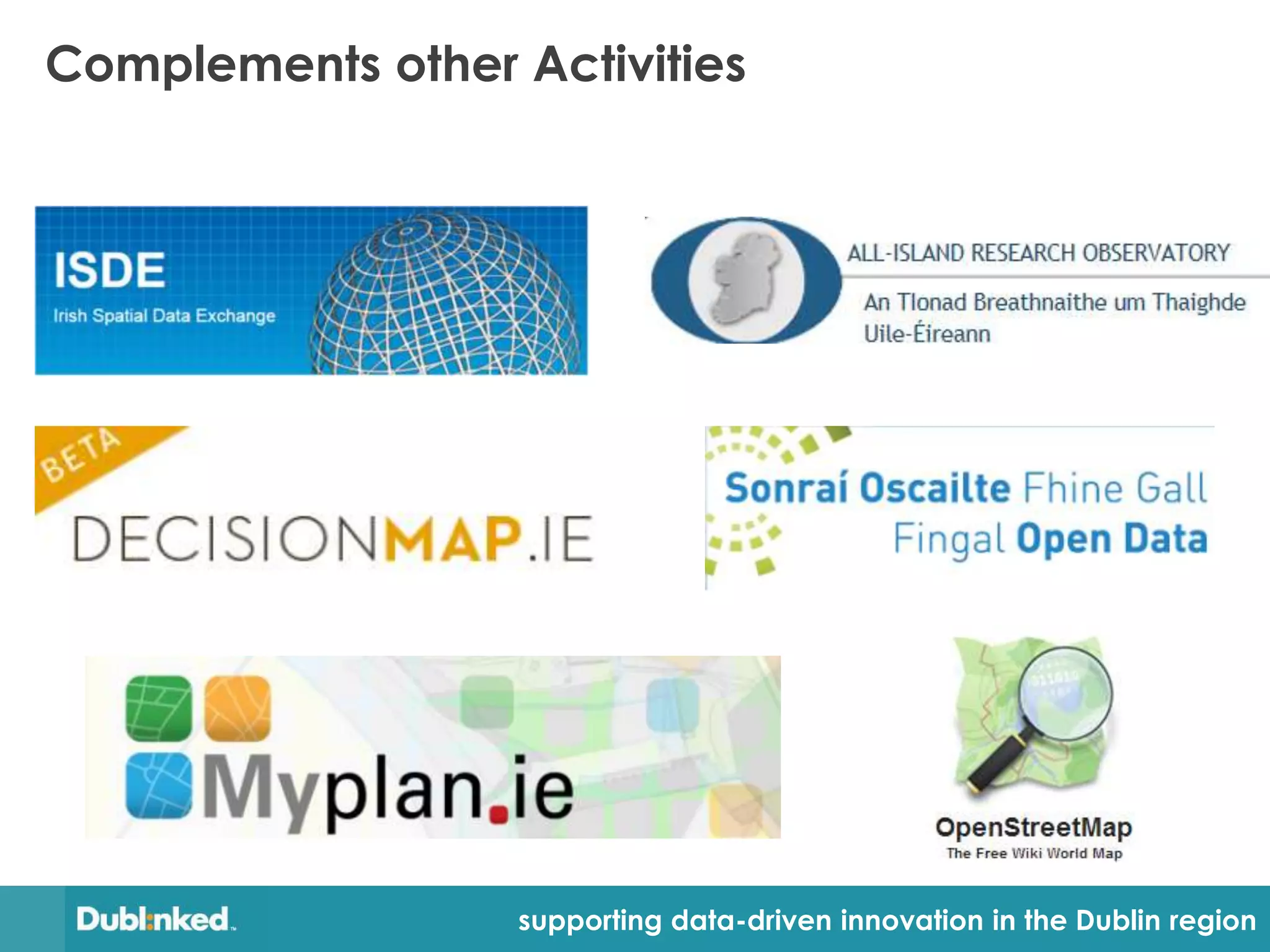 Complements other Activities




                  supporting data-driven innovation in the Dublin region
 