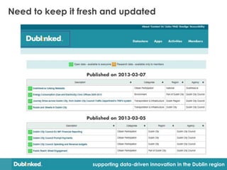 Need to keep it fresh and updated




                  supporting data-driven innovation in the Dublin region
 