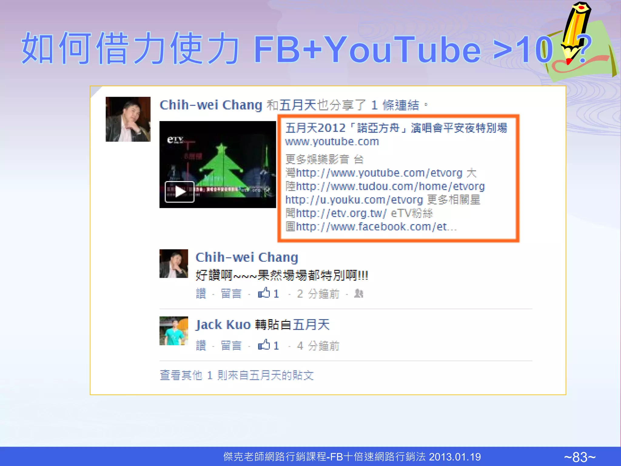 傑克老師網路行銷課程-FB十倍速網路行銷法 2013.01.19   ~83~
 