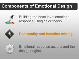 Components of Emotional Design

       Building the base level emotional
       response using color theory


       Perso...