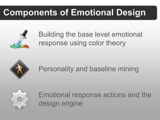 Components of Emotional Design

       Building the base level emotional
       response using color theory


       Perso...