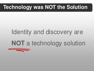 Technology was NOT the Solution



   Identity and discovery are
   NOT a technology solution
 