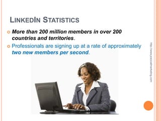 LINKEDIN STATISTICS
 More than 200 million members in over 200
  countries and territories.




                                                            http://www.jcsocialmarketing.com
 Professionals are signing up at a rate of approximately
  two new members per second.
 
