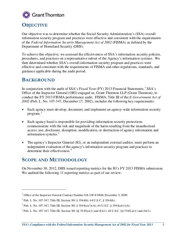 social security admin fisma audit grant thornton cover letter