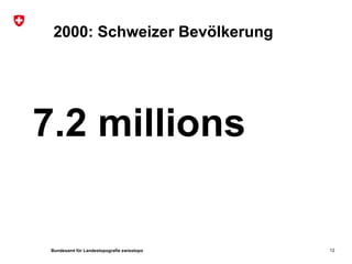 Bundesamt für Landestopografie swisstopo
2000: Schweizer Bevölkerung
12
7.2 millions
 