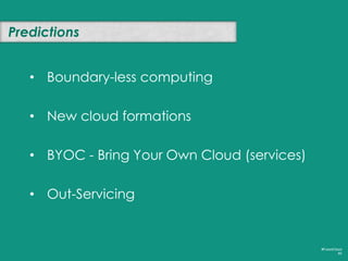 Clouds will blow with the winds of change
#FutureCloud
85
Internal Hybrid Public
SaaS
PaaS
IaaS
Boundaries blurring…
 