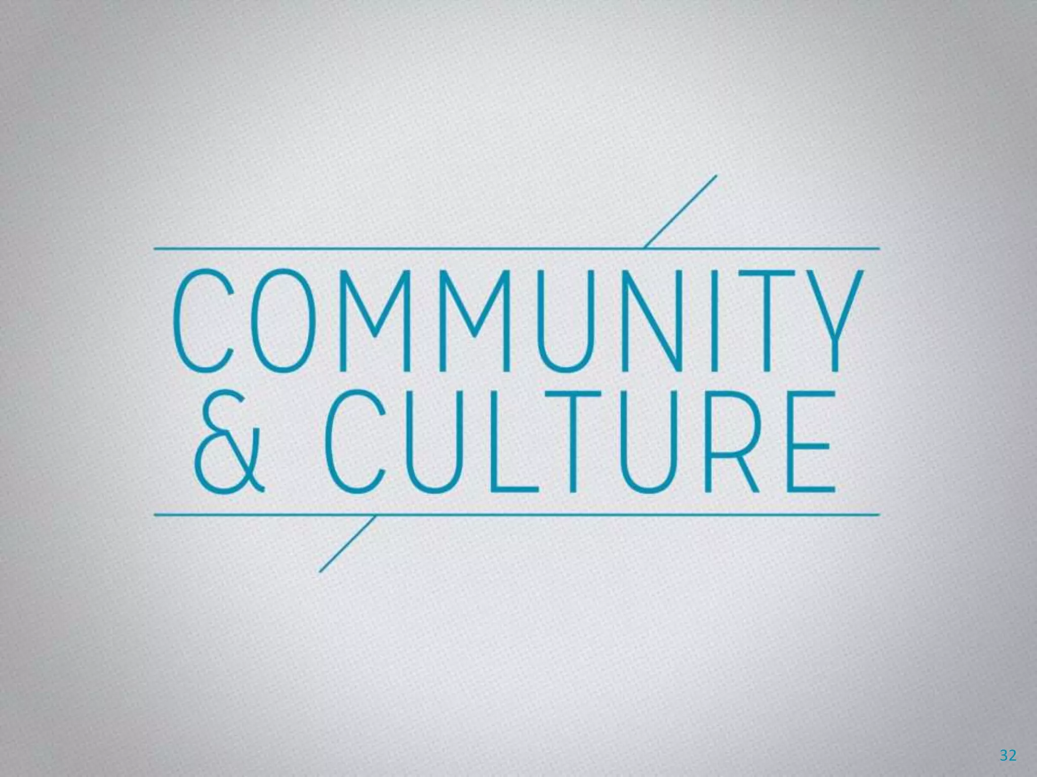 Community & Culture
Section break slide
32
 